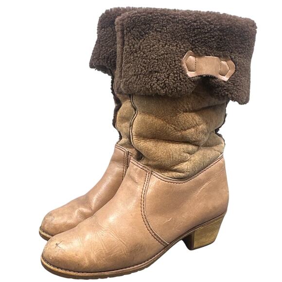 VTG 70s Blondo Leather Boots 10 Shearling Western Winter Distressed boho Hippie - Picture 6 of 16